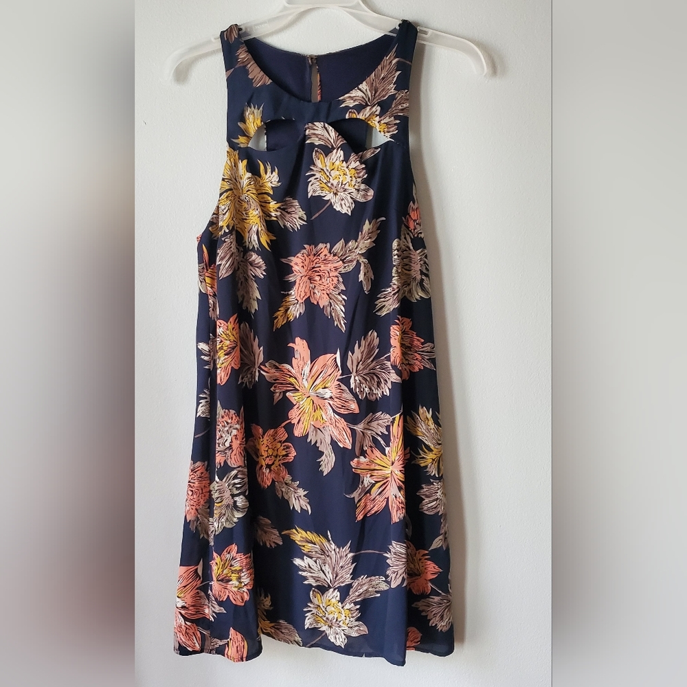 Dee Elle Casual Dk Blue Floral Women's Dress Size Small - RN‎ 146795 - Cut# 1157